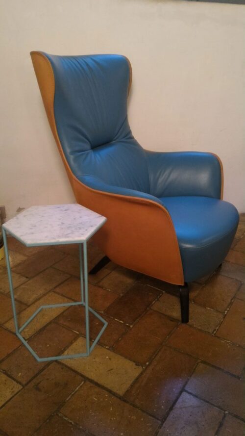 ARMCHAIR MAMY BLUE, EXTERNAL STRUCTURE IN SADDLE EXTRA CAMEL, INTERNAL NEST LEATHER COL. LIGHT BLUE - Image 3
